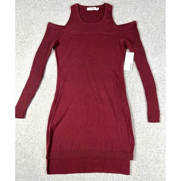 JustFab Burgundy Sweater Dress Womens Small Cold Shoulder Knit Bodycon Workwear - Picture 2 of 13